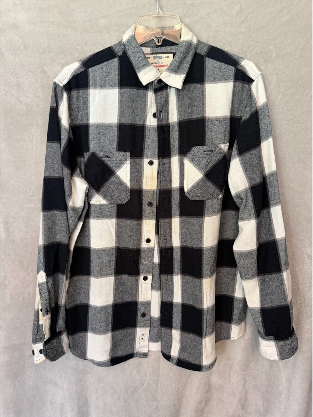 Urban Pipeline Awesomely Soft Ultimate Flannel Black & White Plaid Button Up M